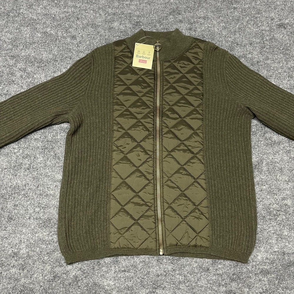 NEW Barbour Jacket Women Size 18 Olive Green Sporting Wool Knit Quilted Full Zip - Picture 2 of 13